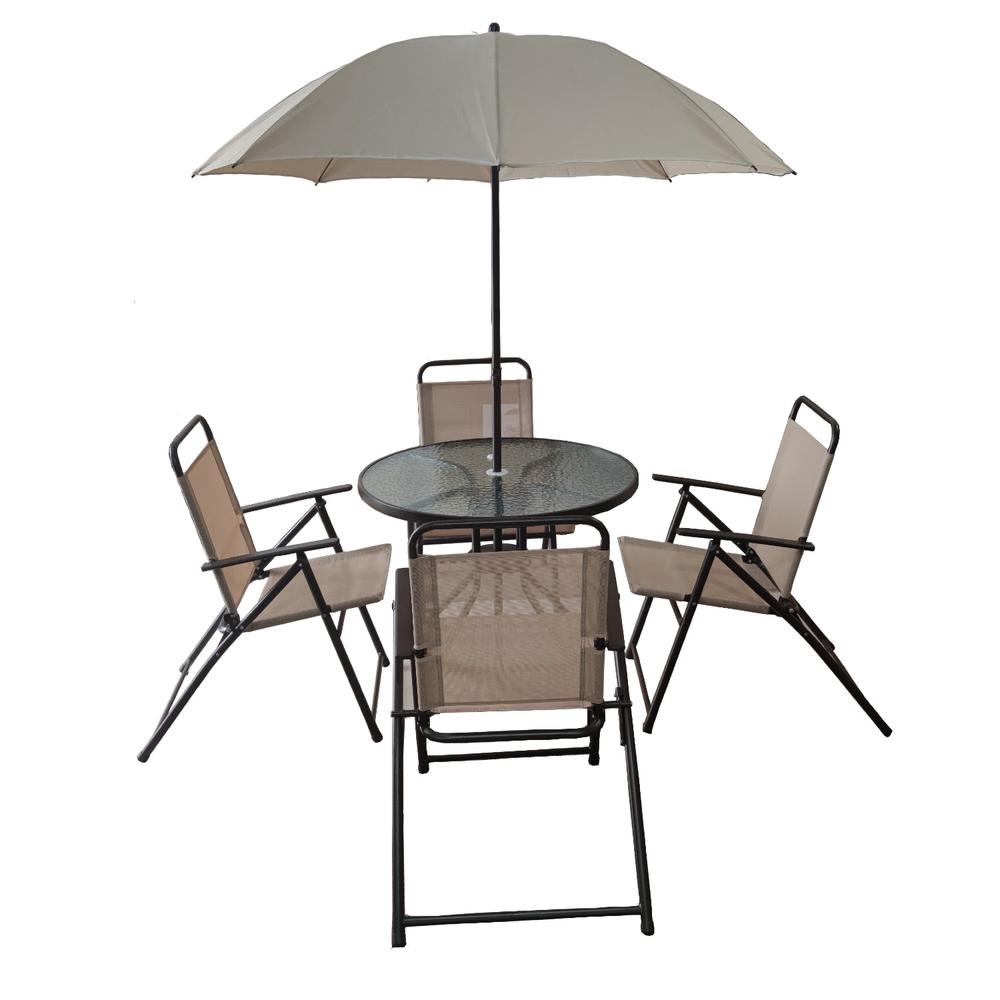 Juego De Terraza Jardín Set 6 Piezas Con Quitasol Midtown - Beige