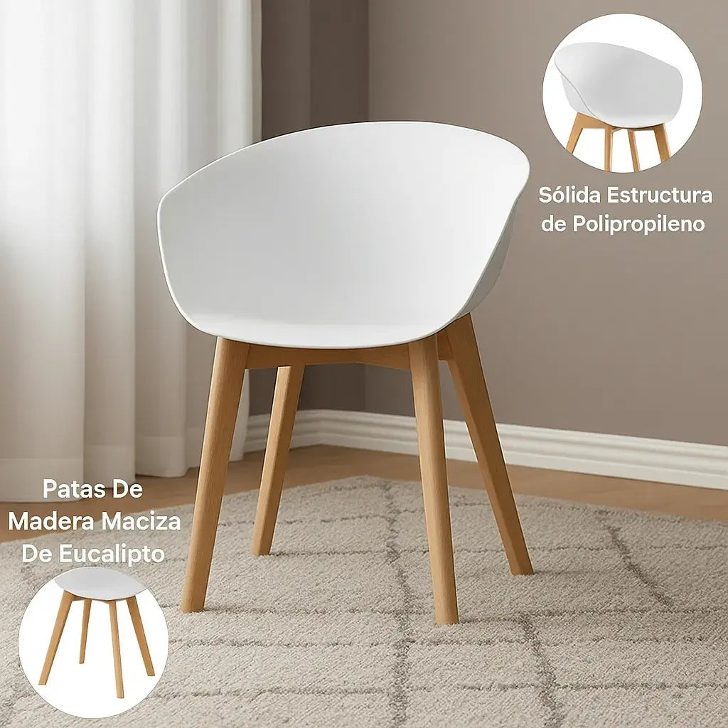 Pack x4 Sillas de Comedor con Apoyabrazos Tulip Blanca Midtown
