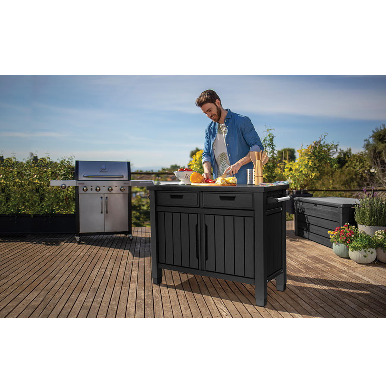 Mesa Auxiliar Asador De Jardín Buffet Cabinet Grafito